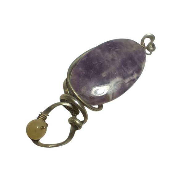 Handmade 1.75" Amethyst Wire Wrapped Pendant With Yellow Accent Bead - Picture 5 of 7
